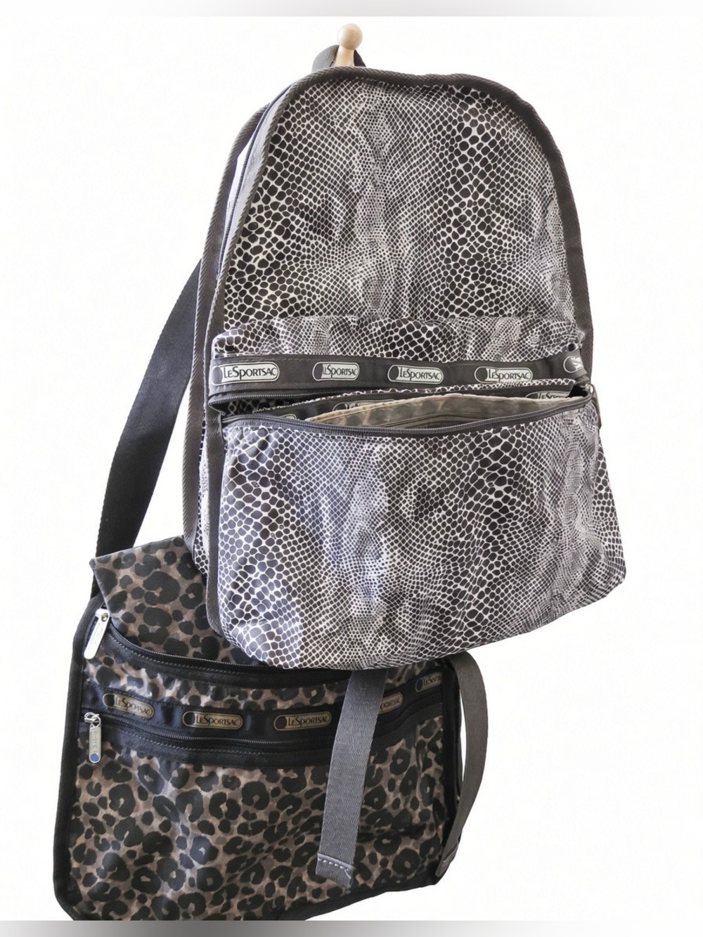 LeSportsac Snake-Print and Leopard Crossbody/Backpack Make Up Bag Pouches Lot
